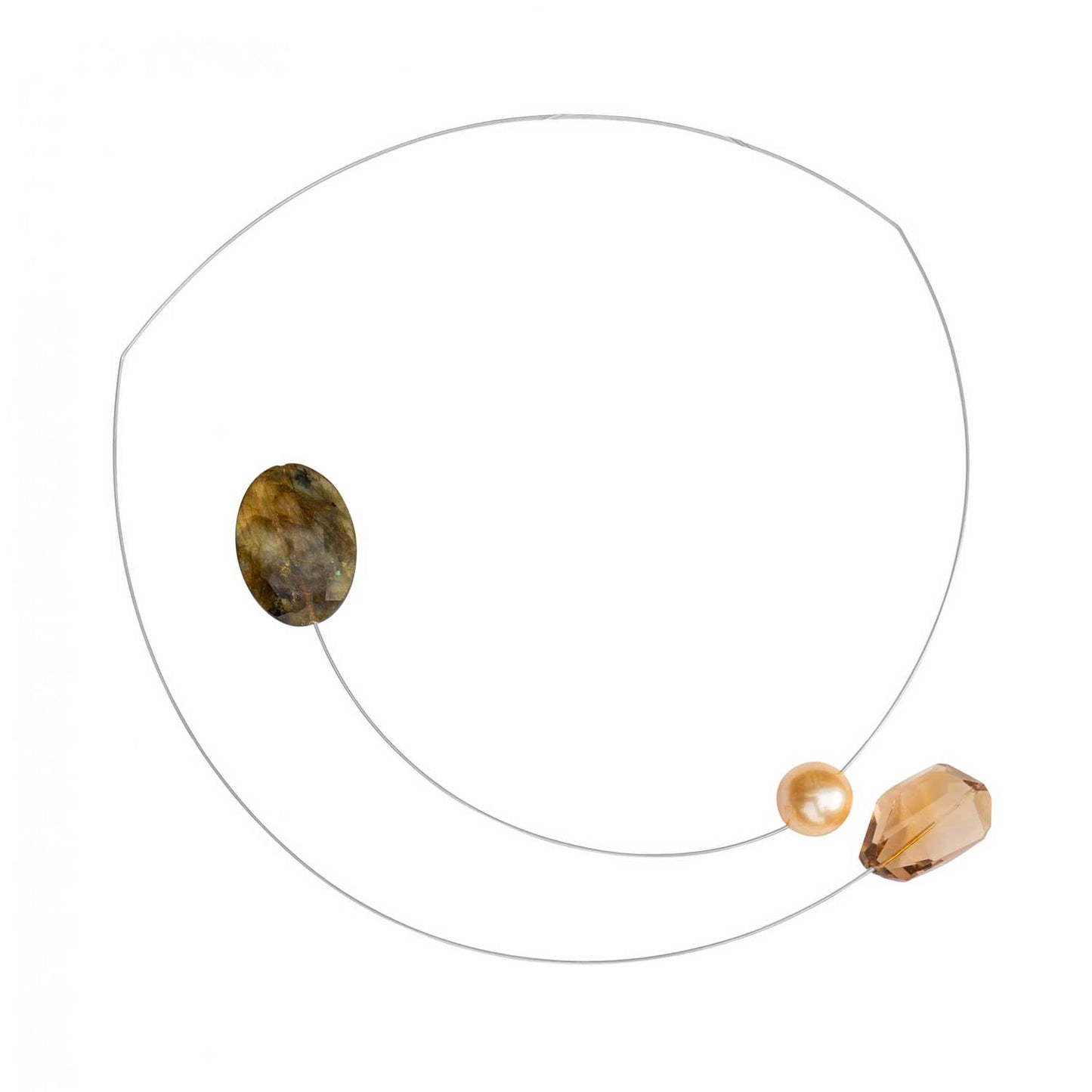 Asymmetric Necklace with Gemstone and Freshwater Pearl options