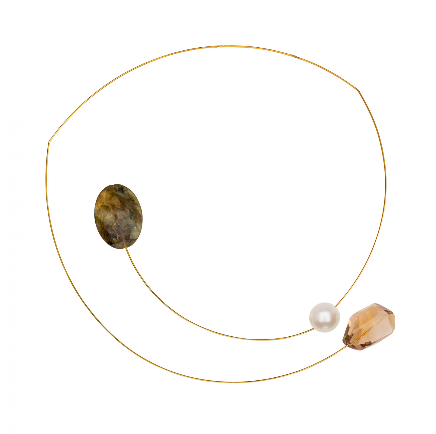 Asymmetric Necklace with Gemstone and Freshwater Pearl options