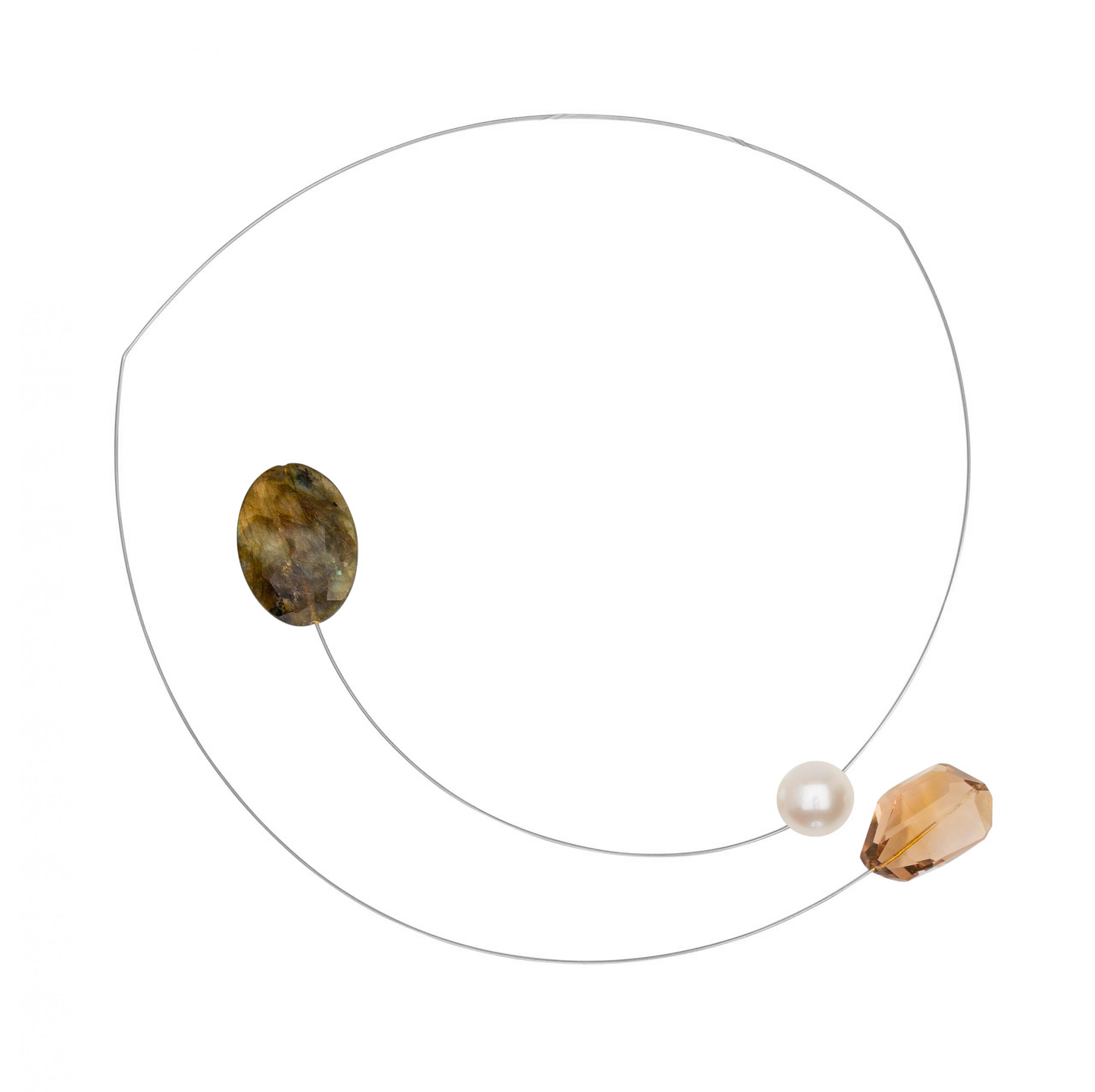 Asymmetric Necklace with Gemstone and Freshwater Pearl options