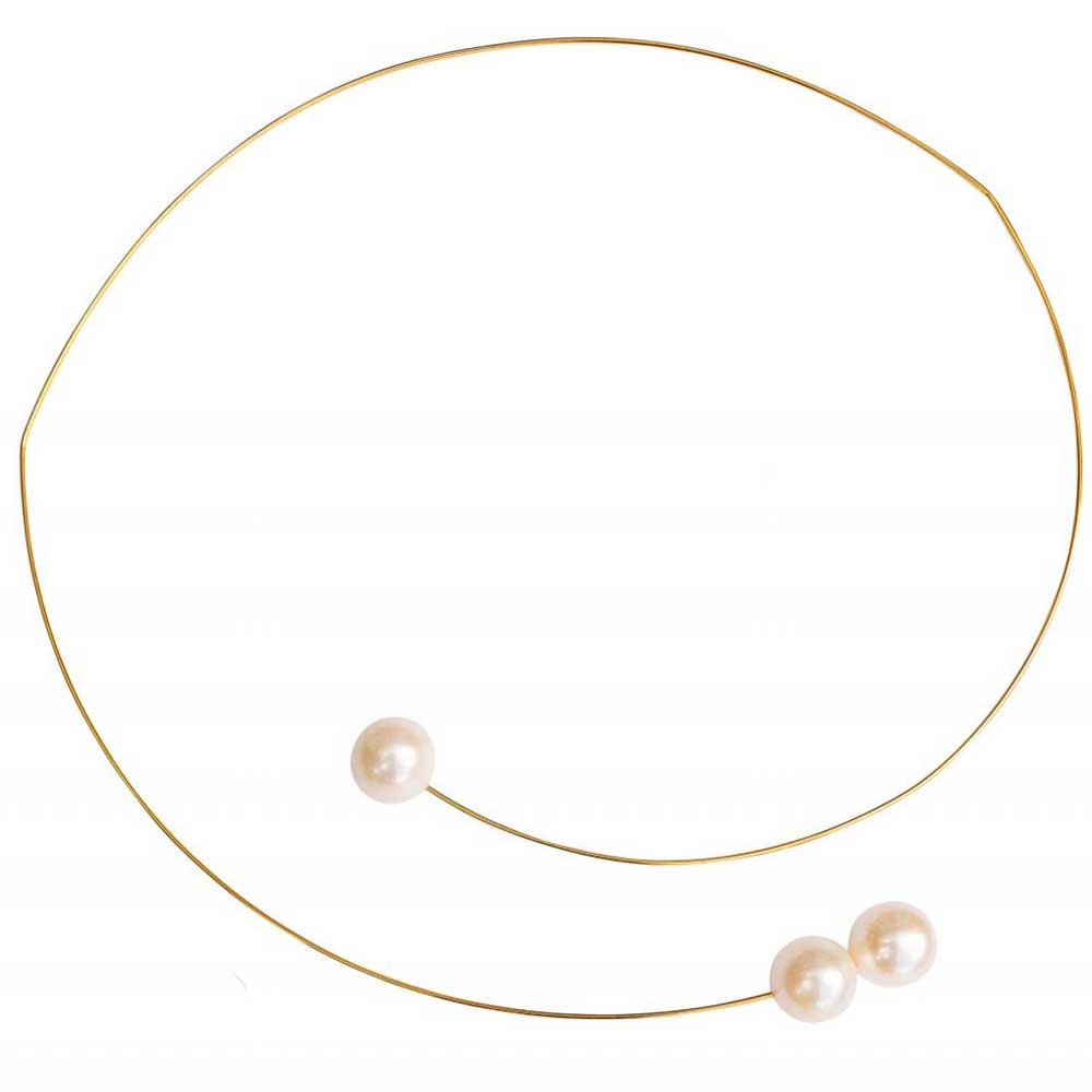 Asymmetric NeckWire with Round Freshwater Pearls