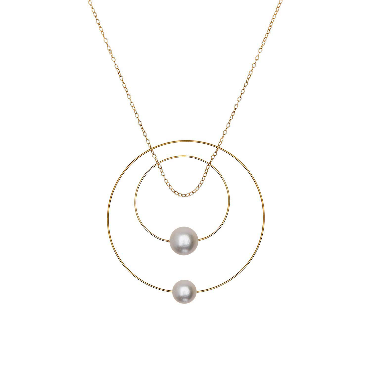 Double Circle Pendant Necklace with Round Freshwater Pearls