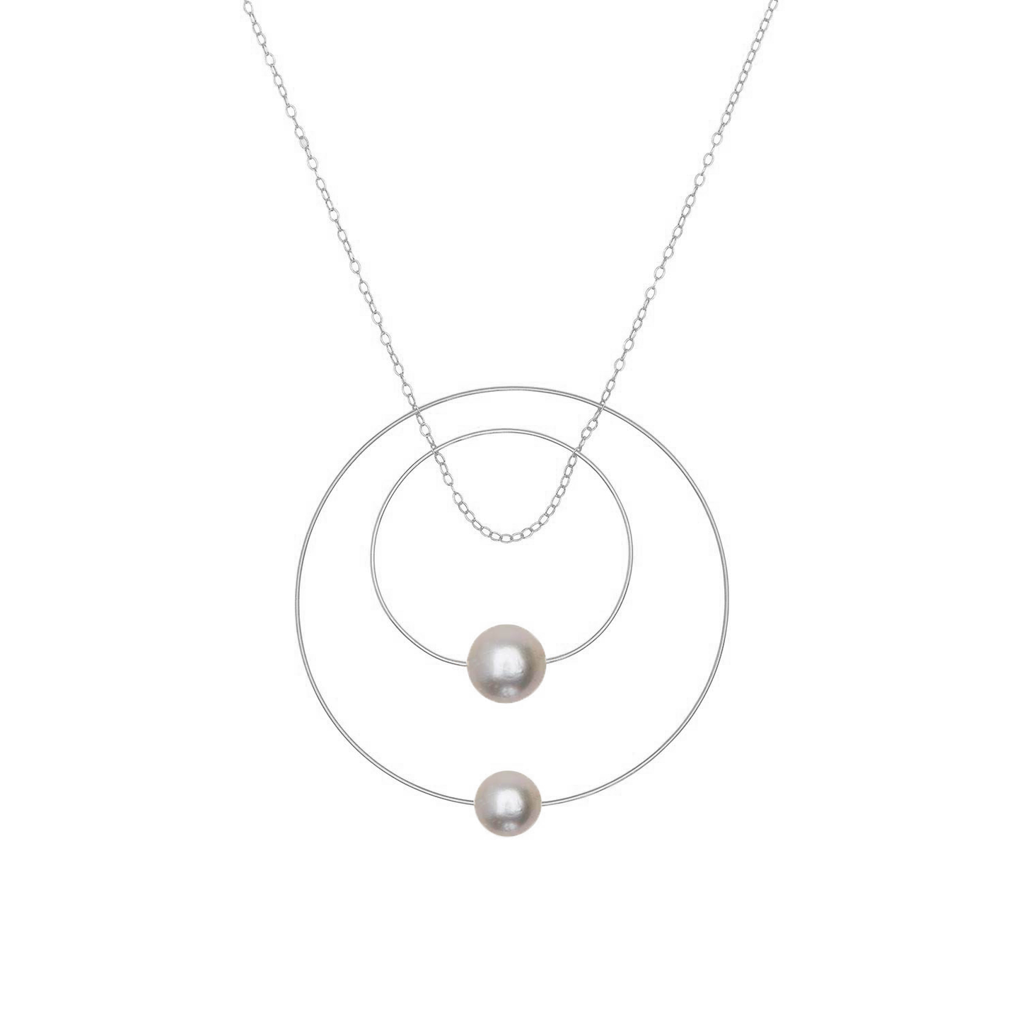 Double Circle Pendant Necklace with Round Freshwater Pearls