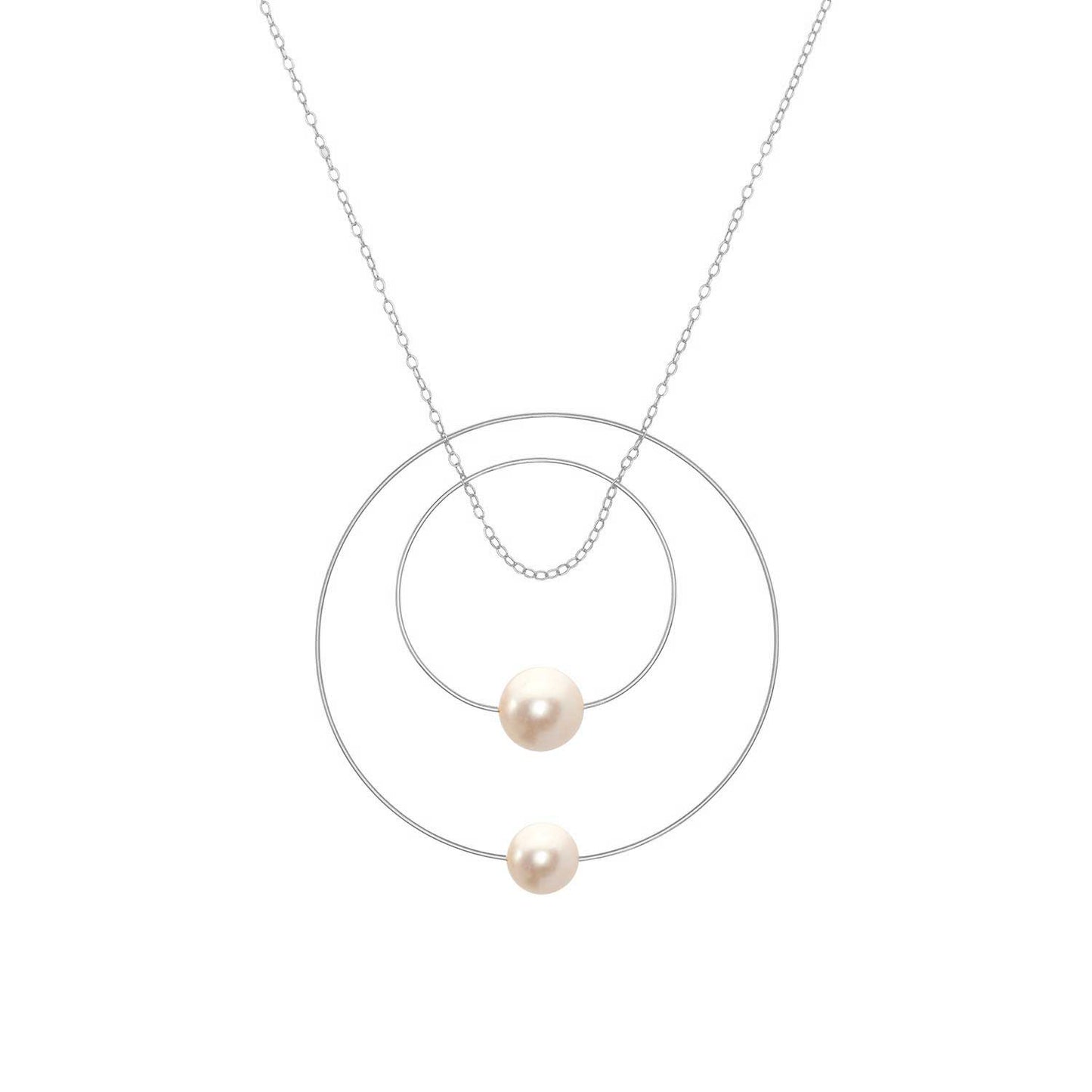 Double Circle Pendant Necklace with Round Freshwater Pearls