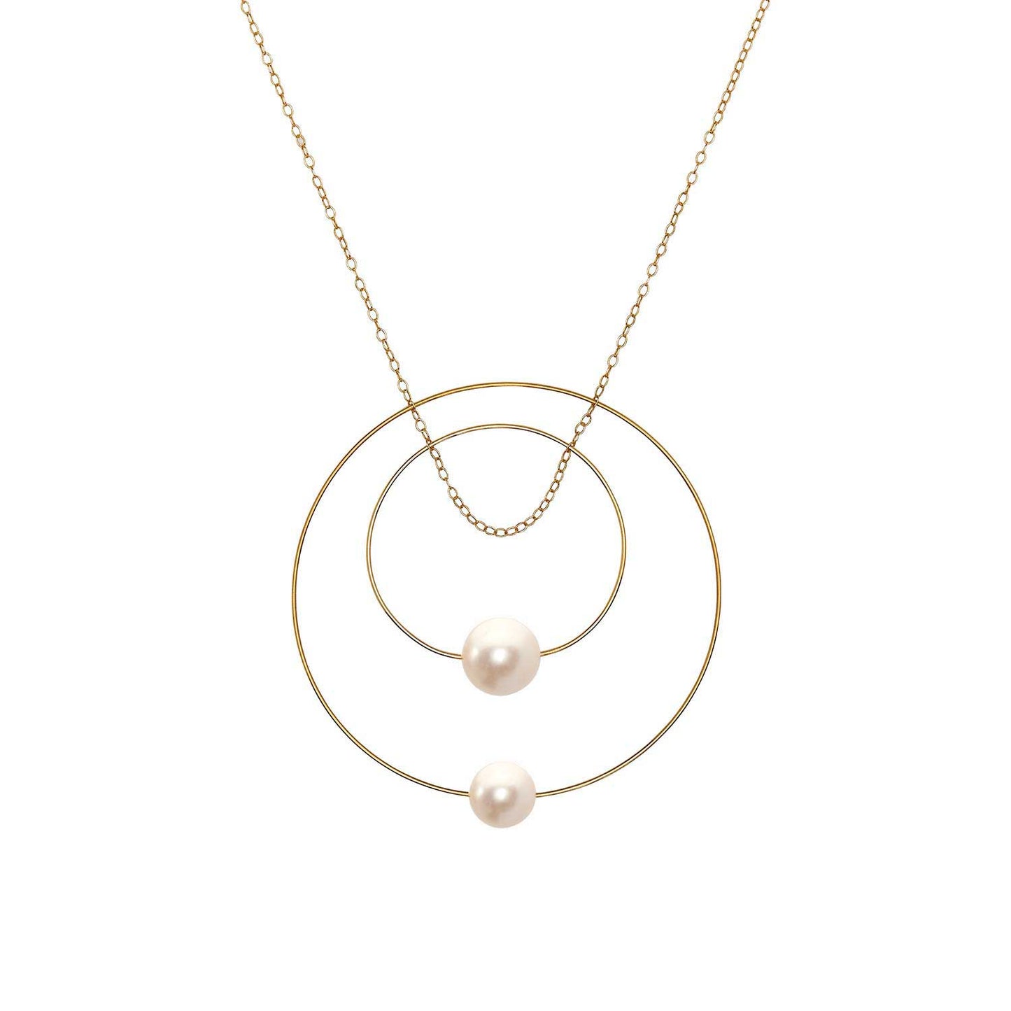 Double Circle Pendant Necklace with Round Freshwater Pearls