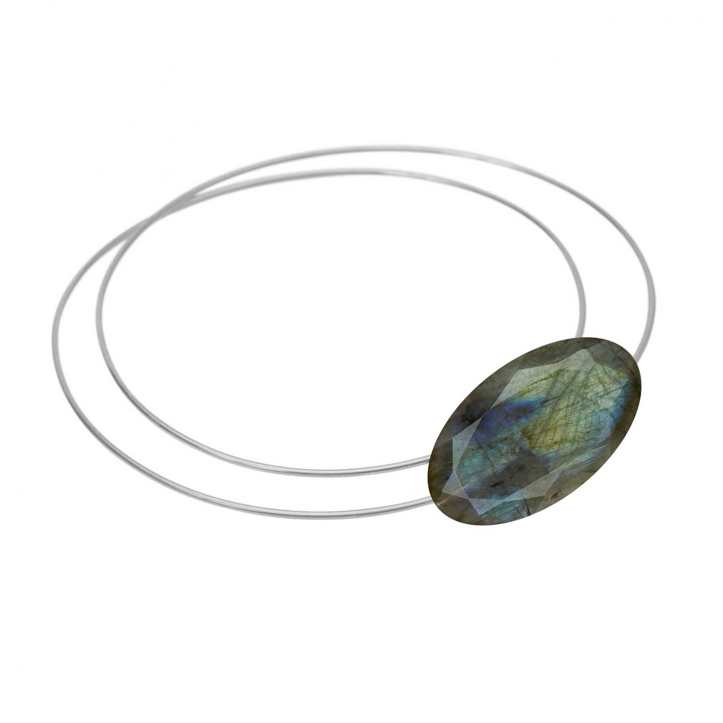 Circle Atomic Bangle with Flat Gemstones