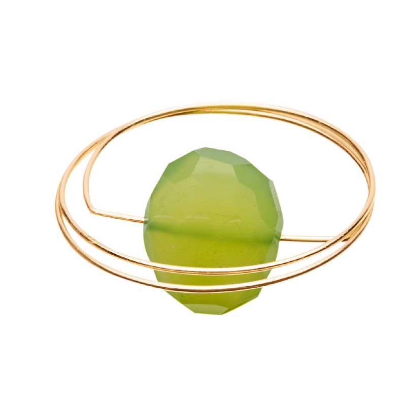 Circle Atomic Saturn Ring with Chartreuse Green Chalcedony