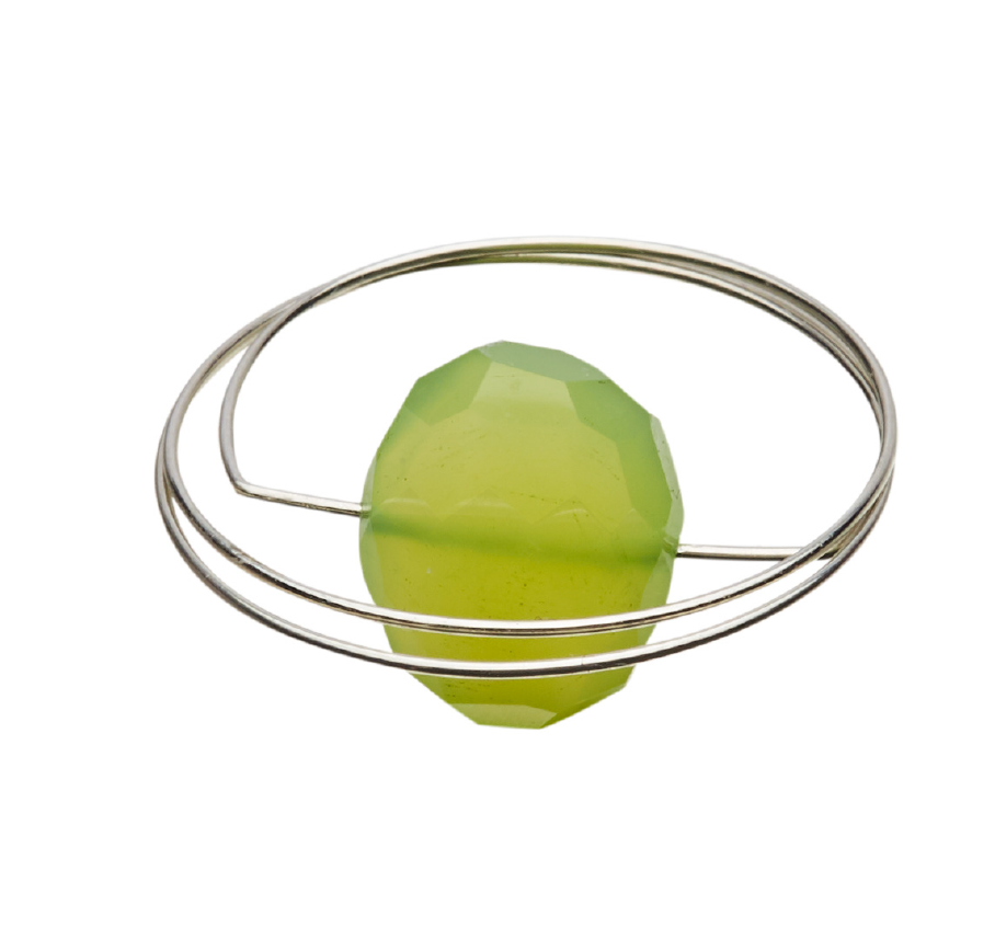 Circle Atomic Saturn Ring with Chartreuse Green Chalcedony