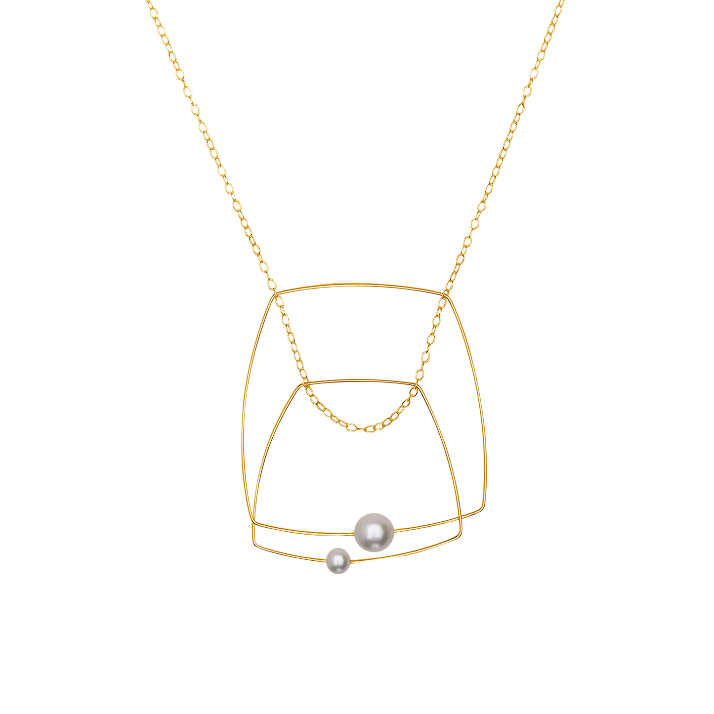 Double Square Pendant Necklace with Round Freshwater Pearls