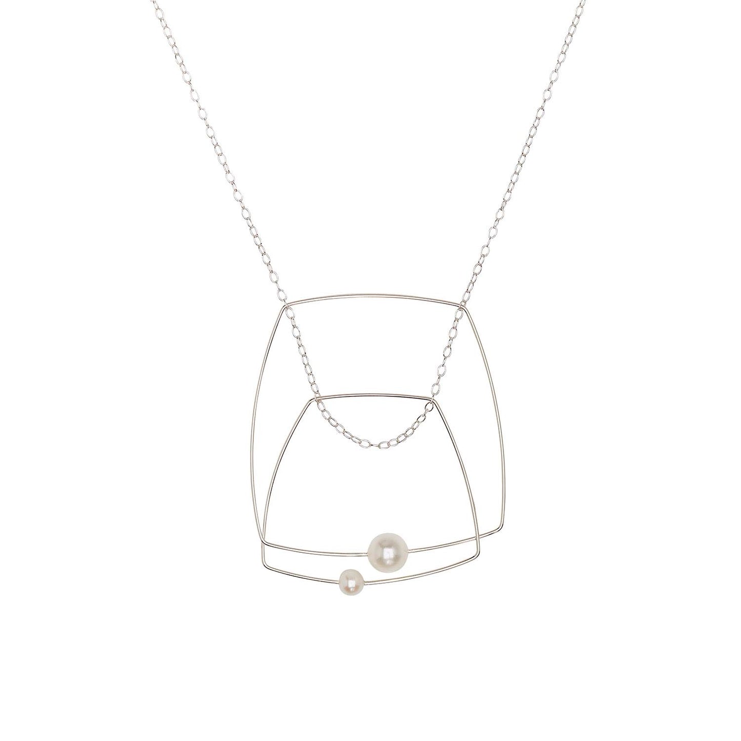 Double Square Pendant Necklace with Round Freshwater Pearls