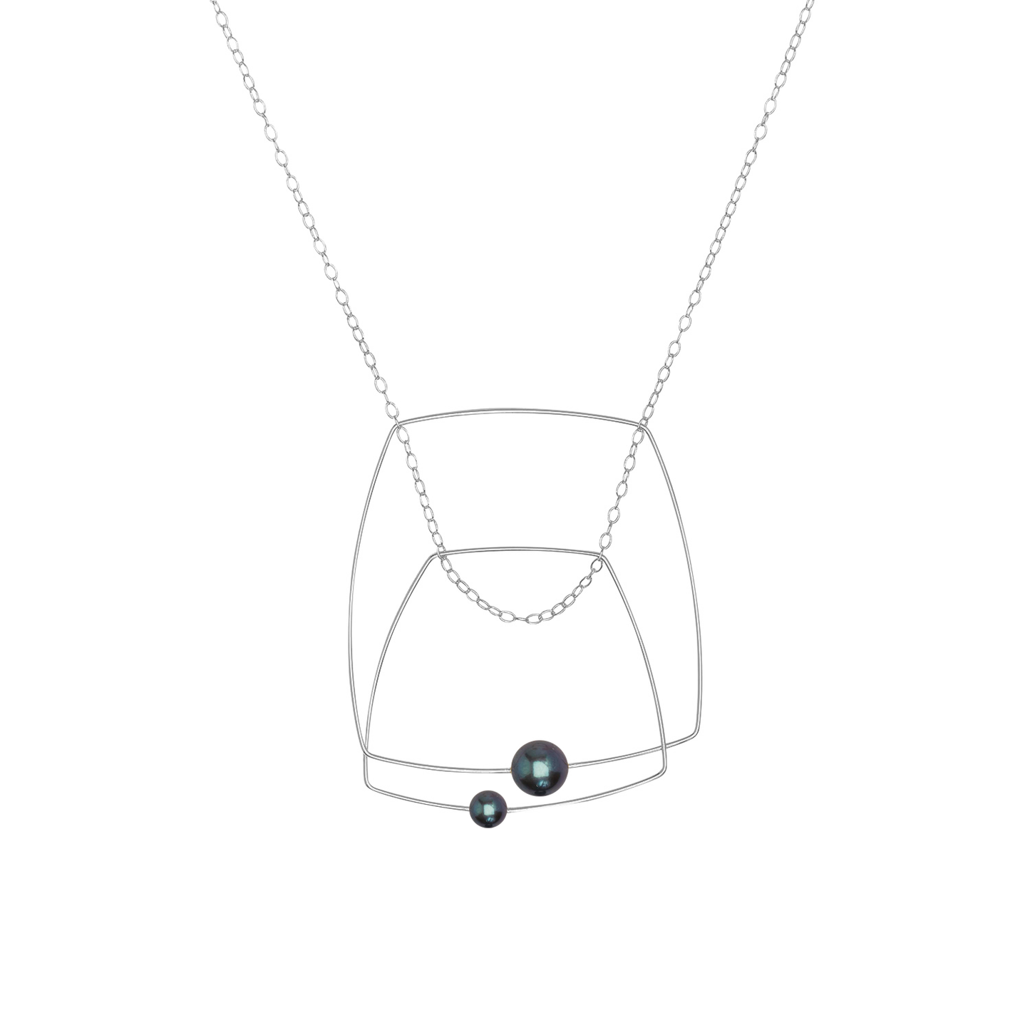 Double Square Pendant Necklace with Round Freshwater Pearls