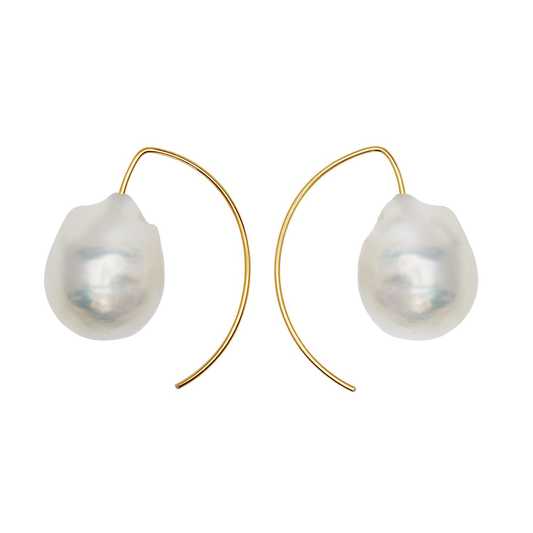 Short Curve Earrings with Large Baroque Pearls