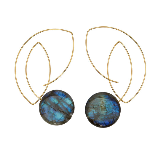 Cubist Earrings with Smooth Round Labradorite