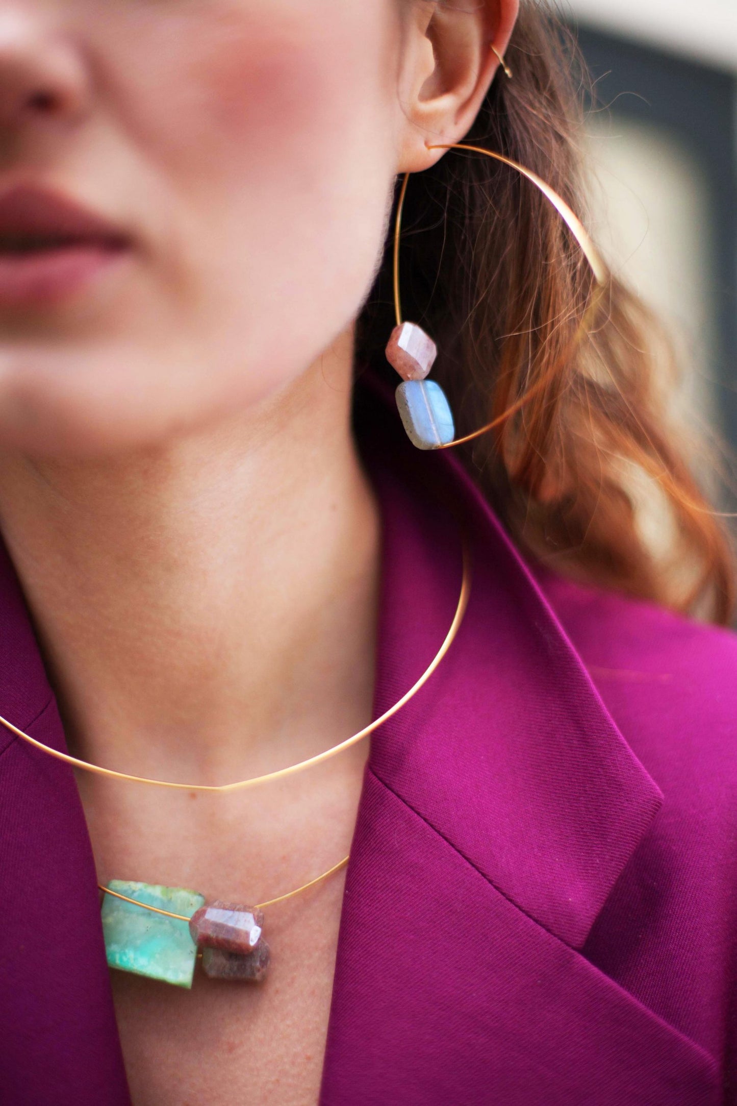 Triangle Hoop Lapis Earrings