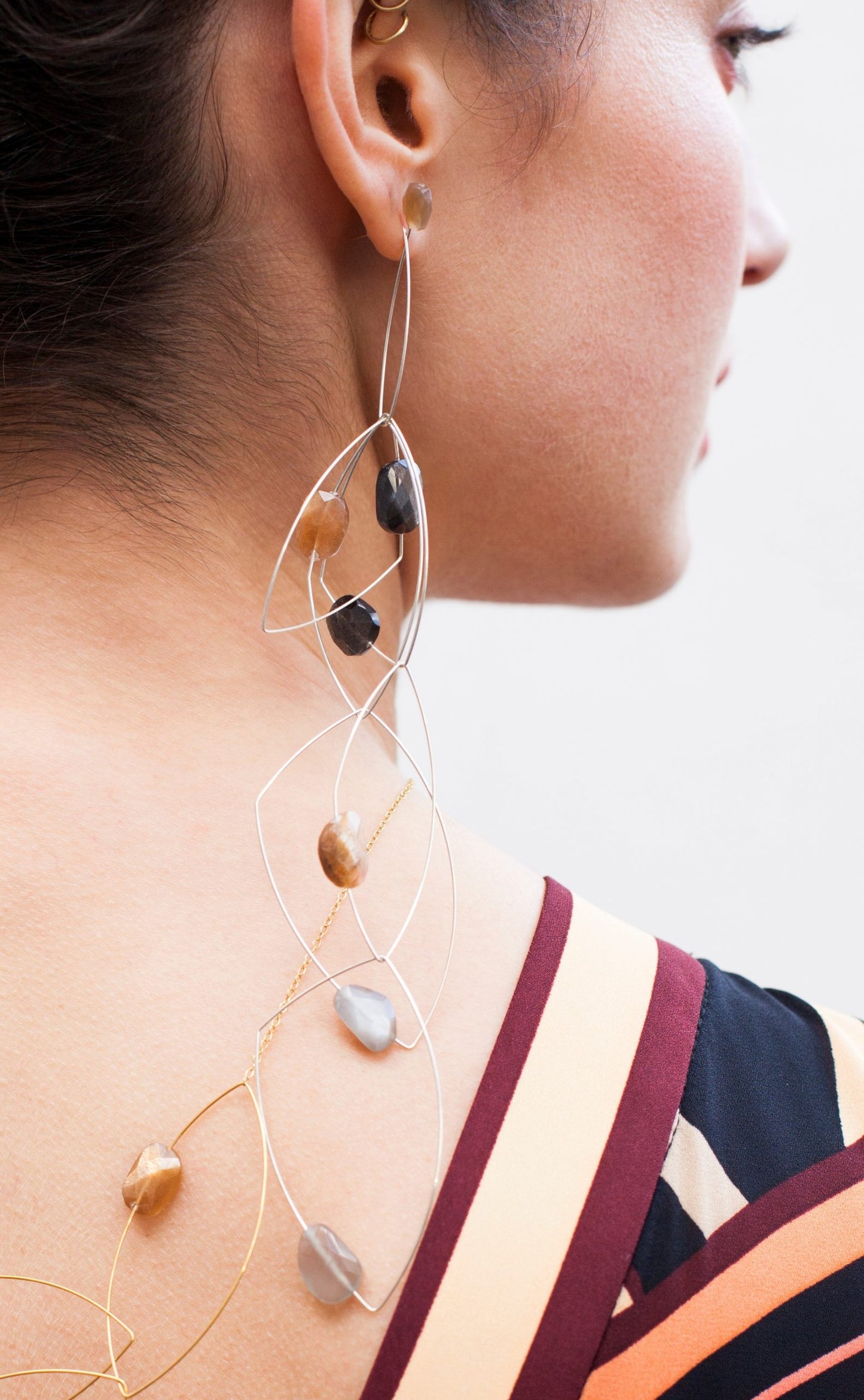 Multi Wear Earrings with Pyrite and Round Gem Beads