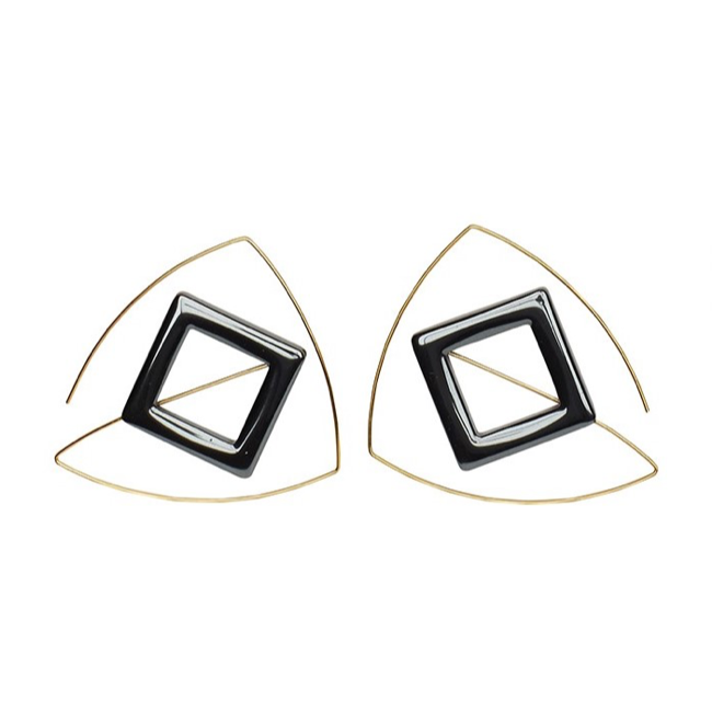 Large Asymmetric Earrings with Flat Hematite Squares