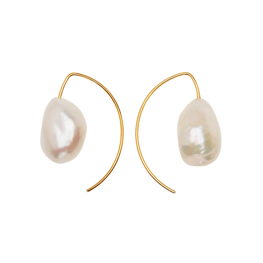 Short Curve Earrings with White Baroque Pearls