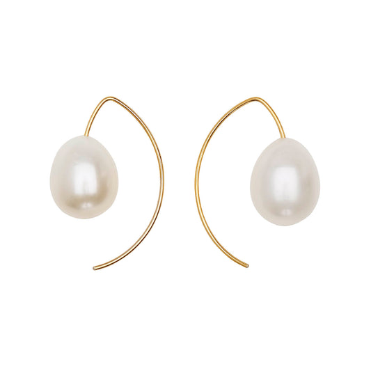 Short Curve Earrings with White Drop Pearls