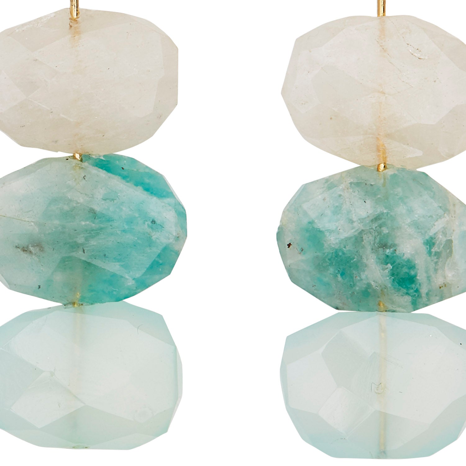 Long Straight Drop Earrings with Moonstone, Chalcedony and Amazonite