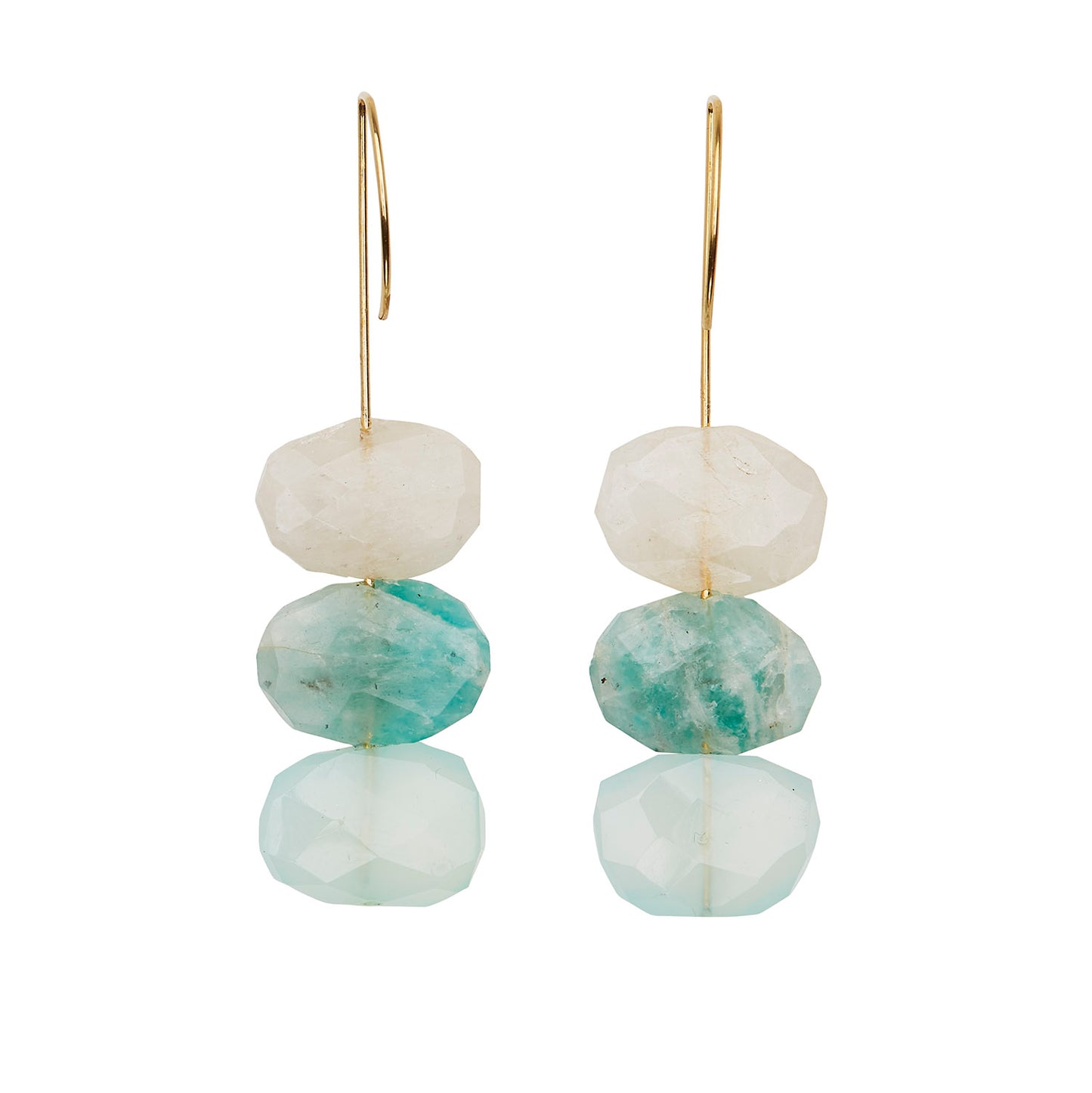 Long Straight Drop Earrings with Moonstone, Chalcedony and Amazonite