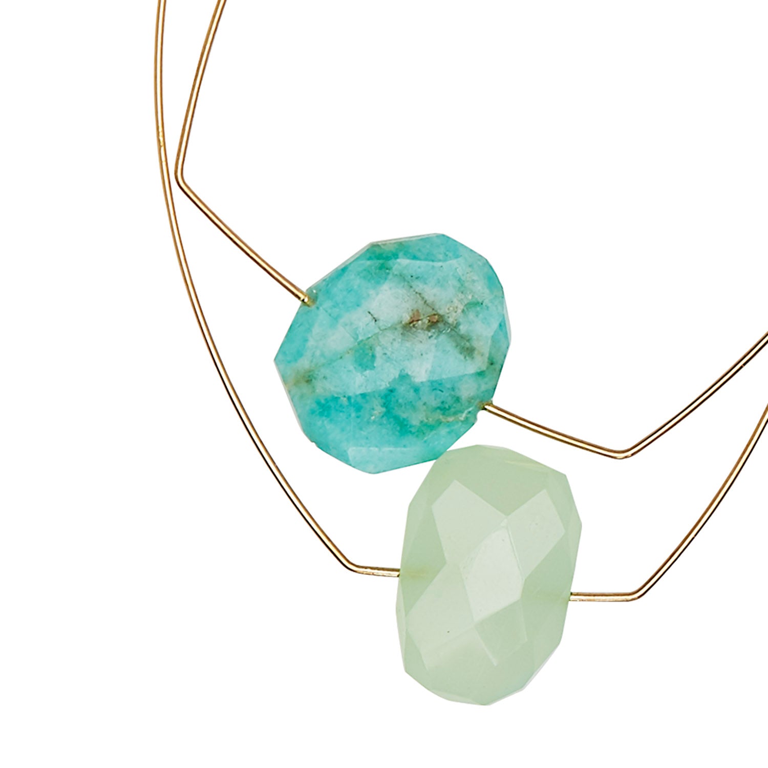 Multi Shape Pendant Necklace with Amazonite and Chalcedony