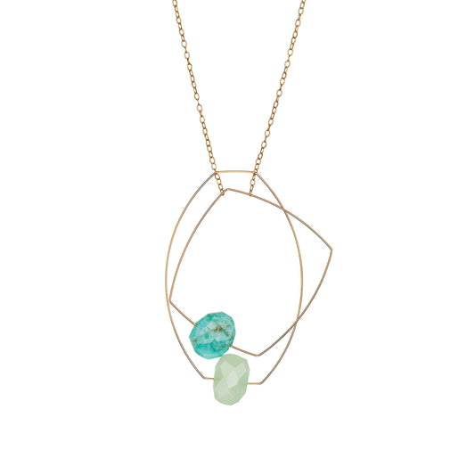 Multi Shape Pendant Necklace with Amazonite and Chalcedony