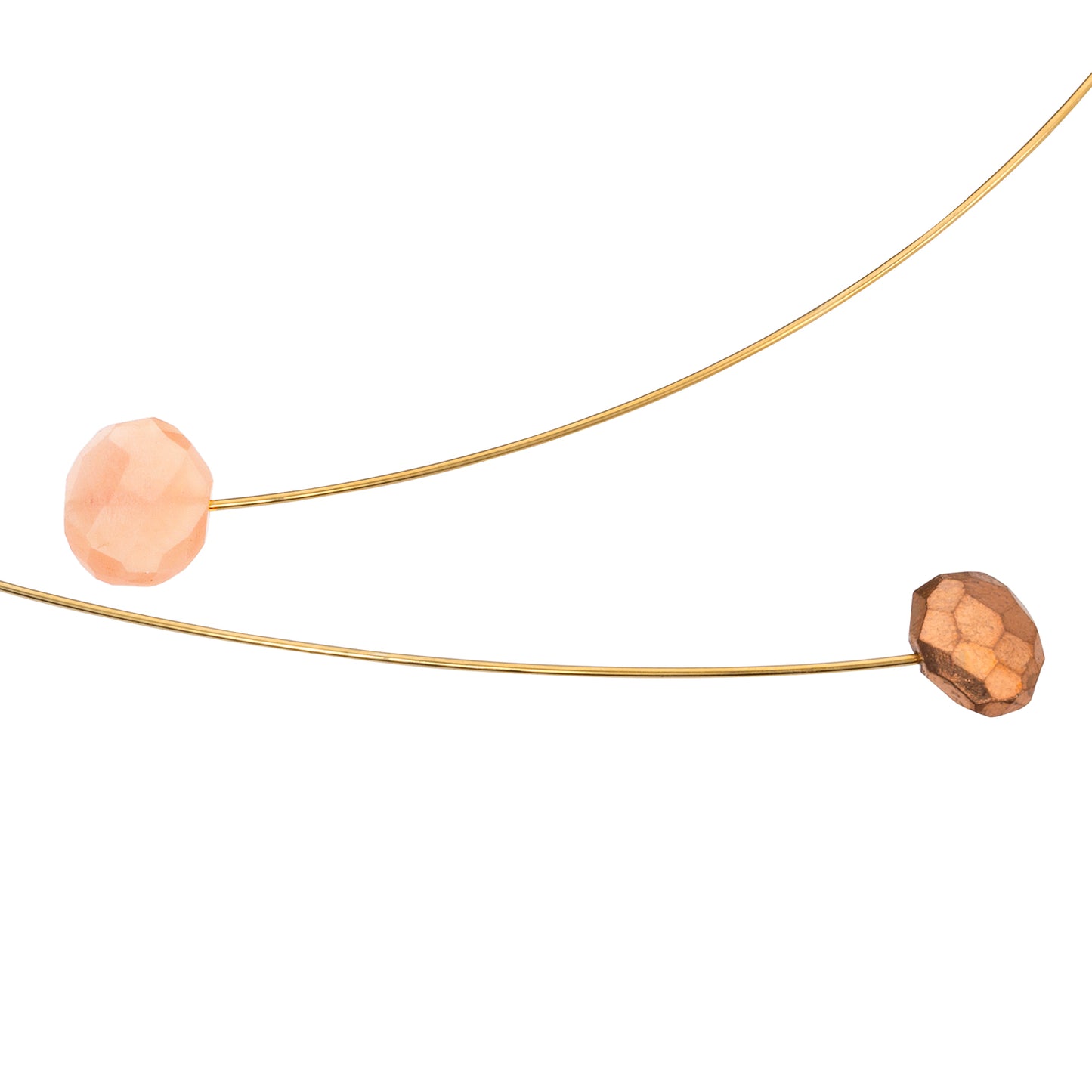 Square Asymmetric Neckwire with Peach Moonstone and Copper Pyrite
