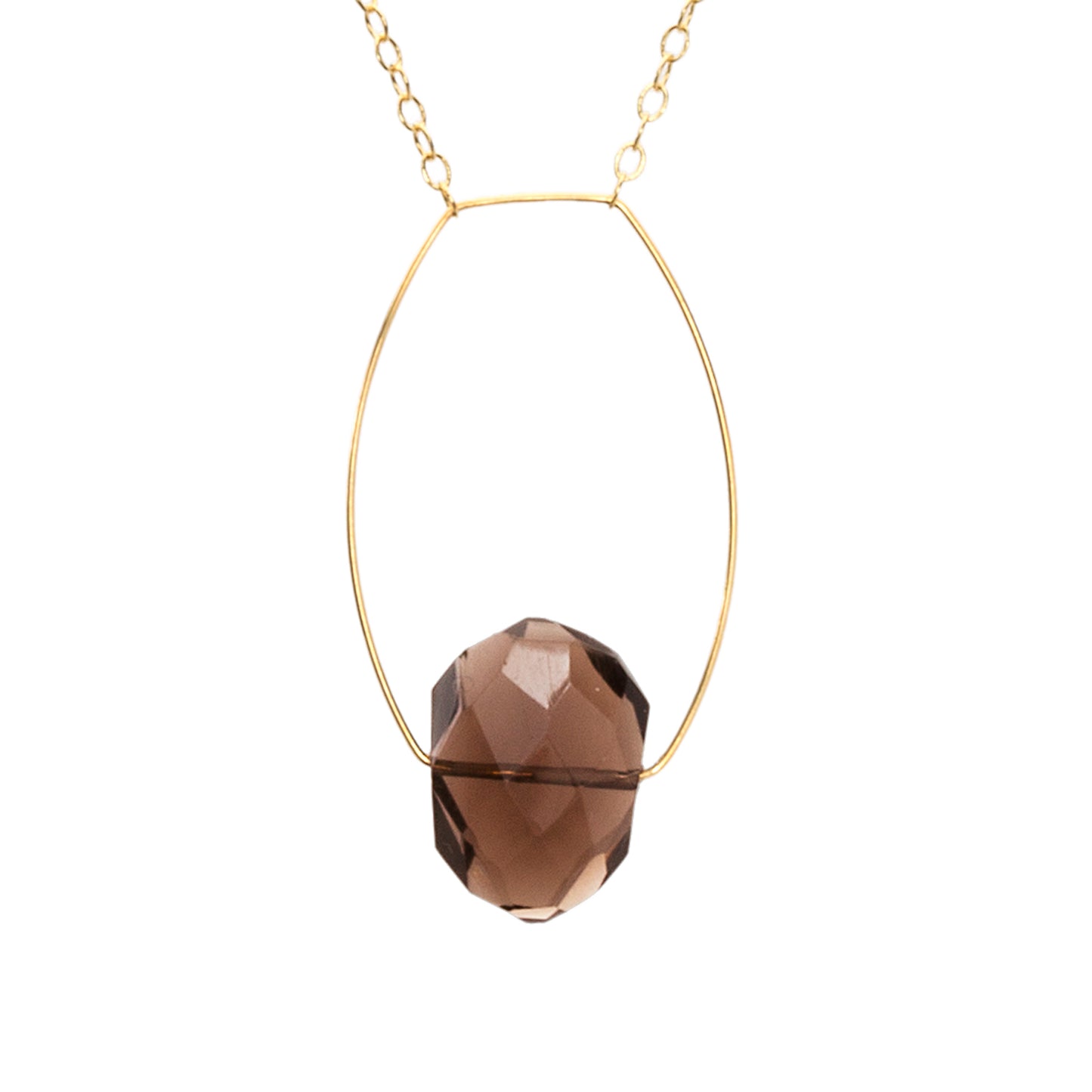 Rounded Rectangle Pendant Necklace with Smoky Quartz