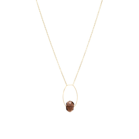 Rounded Rectangle Pendant Necklace with Smoky Quartz