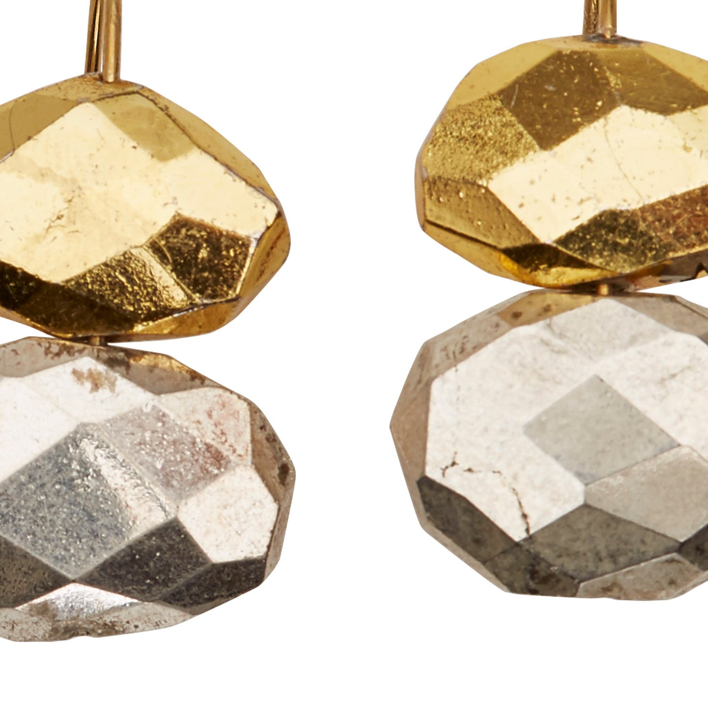 Short Curve Earrings with Gold and Silver Pyrite