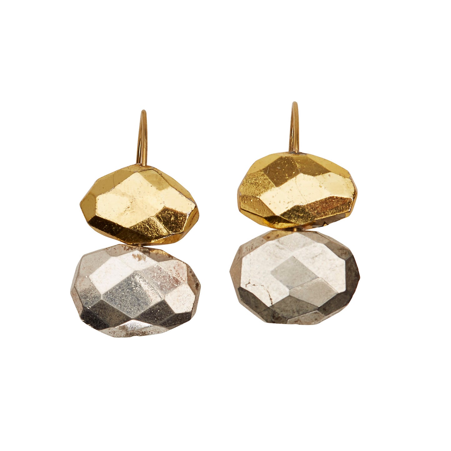 Short Curve Earrings with Gold and Silver Pyrite