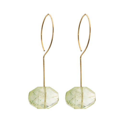 Long Round Drop Earrings with Green Prehnite