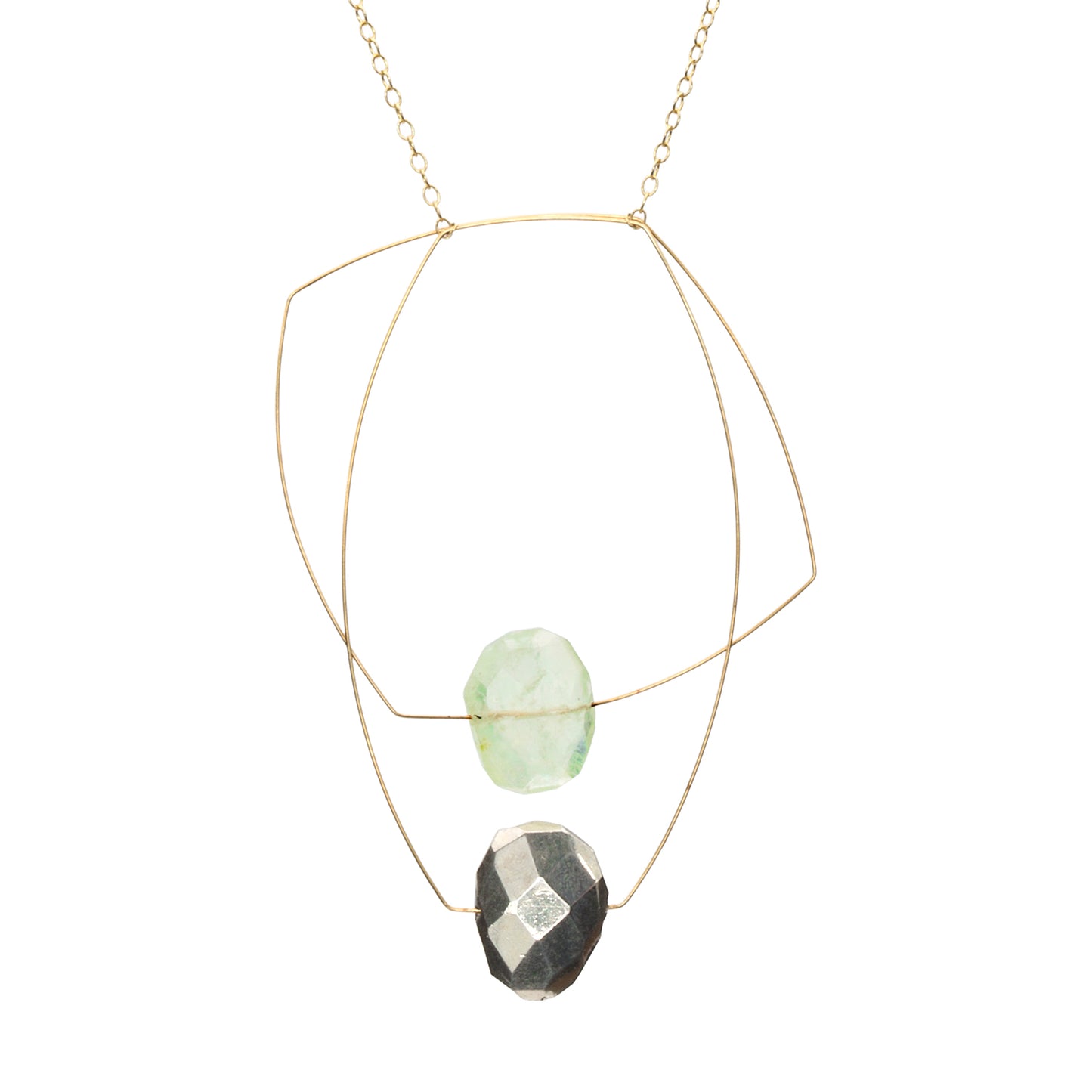 Multi Shape Pendant Necklace with Prehnite and Silver Pyrite