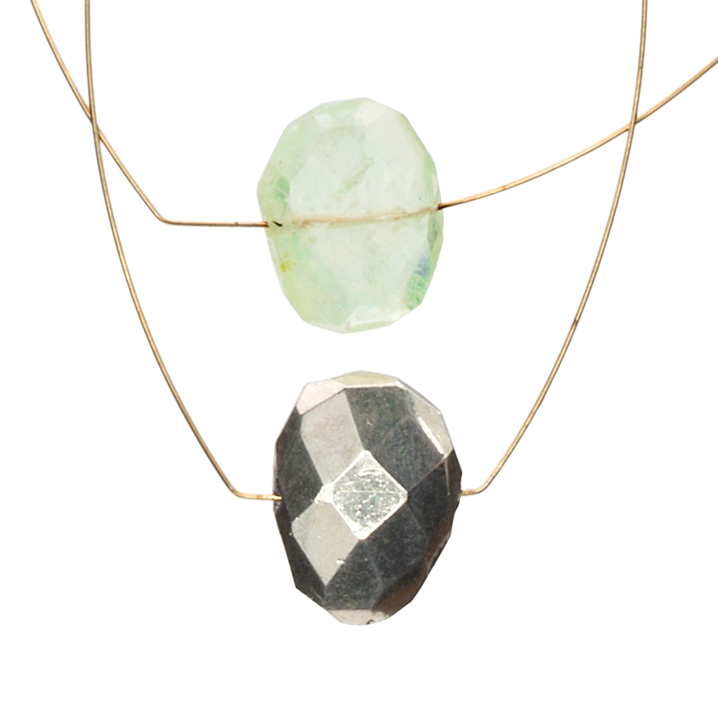 Multi Shape Pendant Necklace with Prehnite and Silver Pyrite