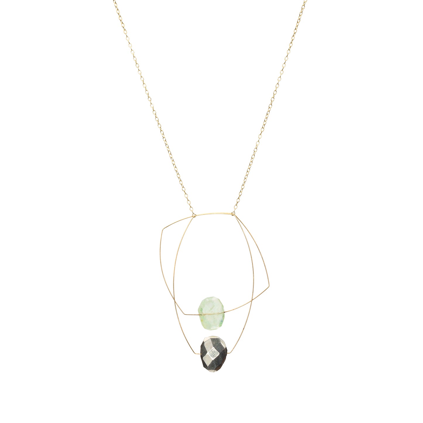 Multi Shape Pendant Necklace with Prehnite and Silver Pyrite