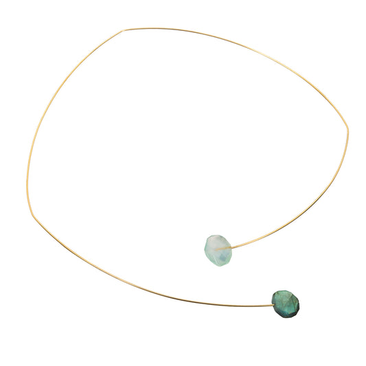 Square Asymmetric Neckwire with Labradorite and Green Chalcedony