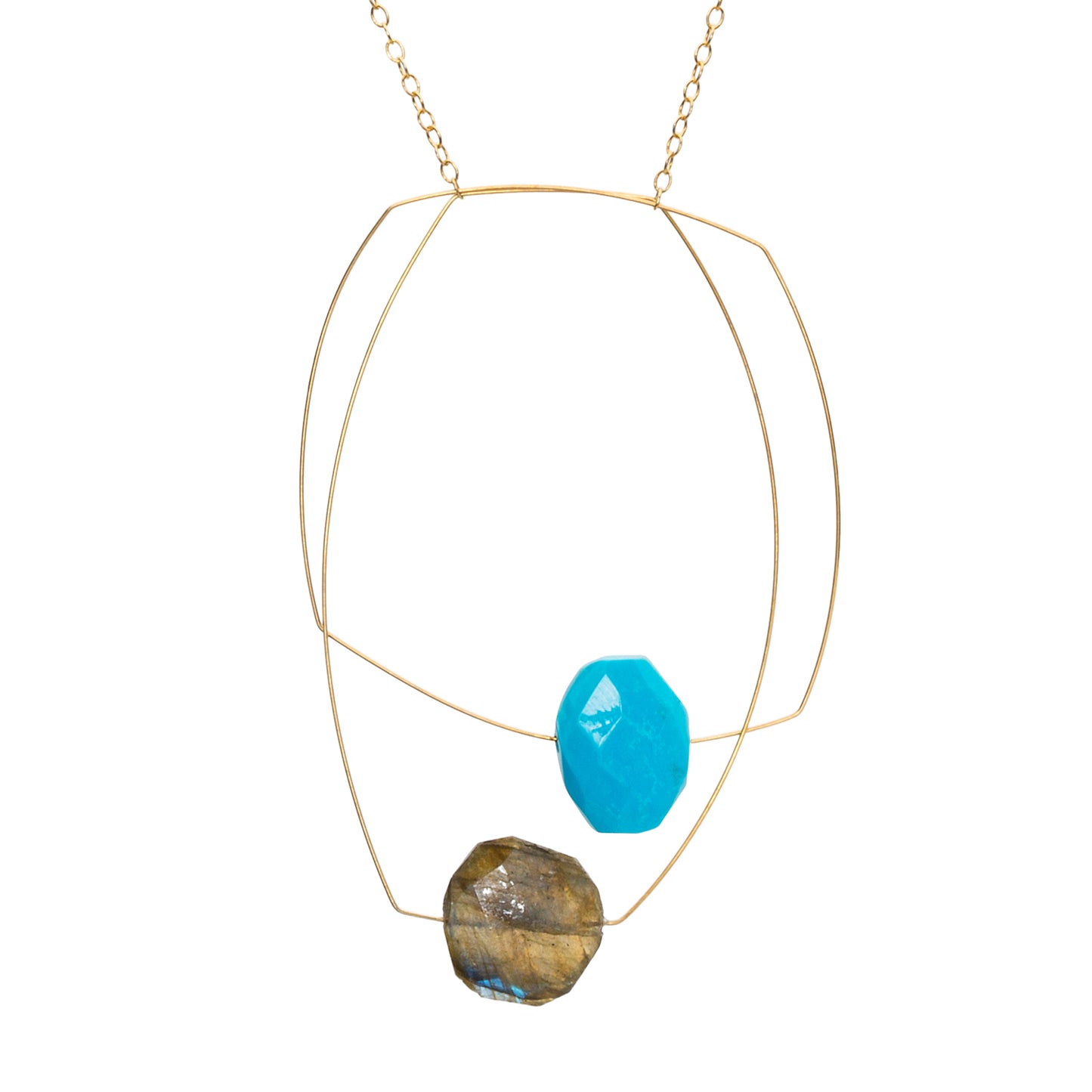 Multi Shape Pendant Necklace with Turquoise and Labradorite