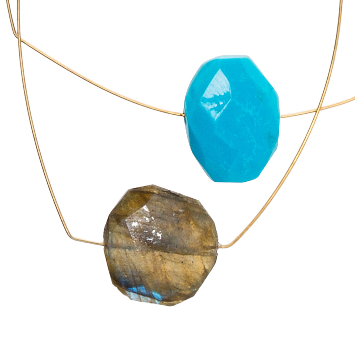 Multi Shape Pendant Necklace with Turquoise and Labradorite