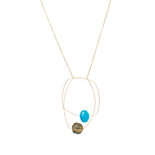 Multi Shape Pendant Necklace with Turquoise and Labradorite