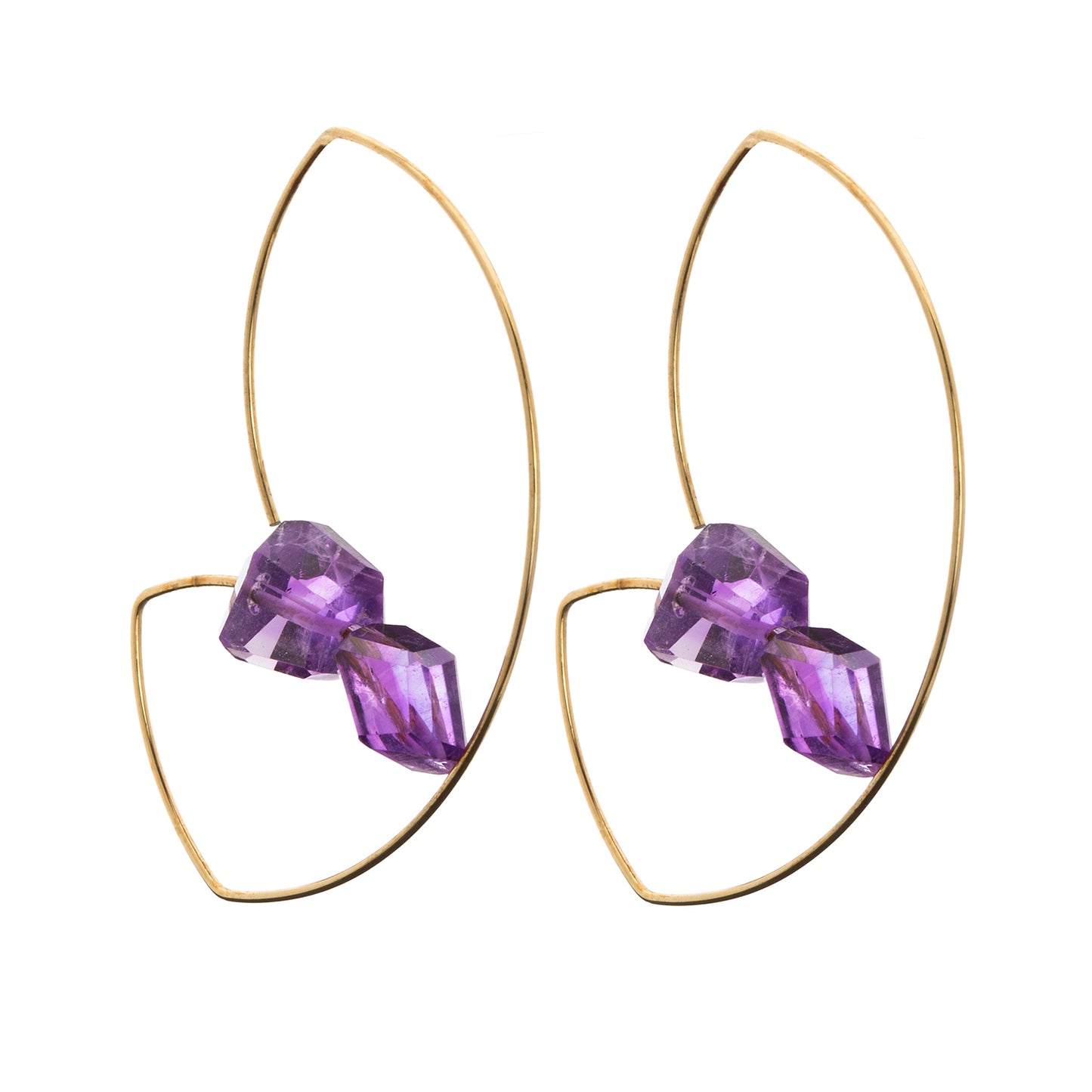 Angled Curve Earrings with Amethyst