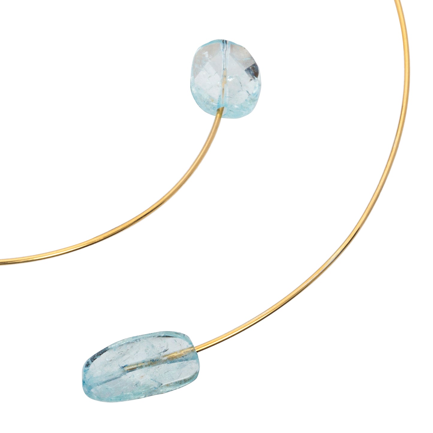 Round Asymmetric Neckwire with Hand Cut Natural Aquamarine