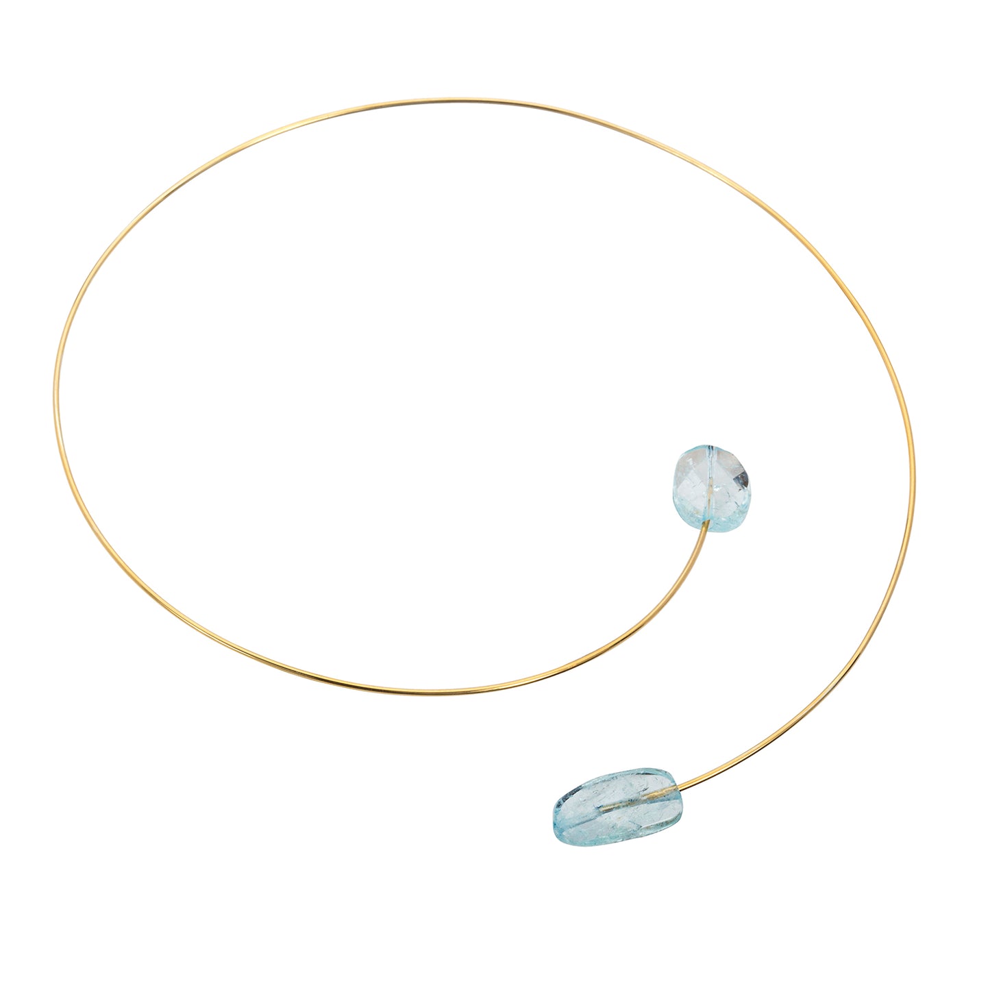 Round Asymmetric Neckwire with Hand Cut Natural Aquamarine