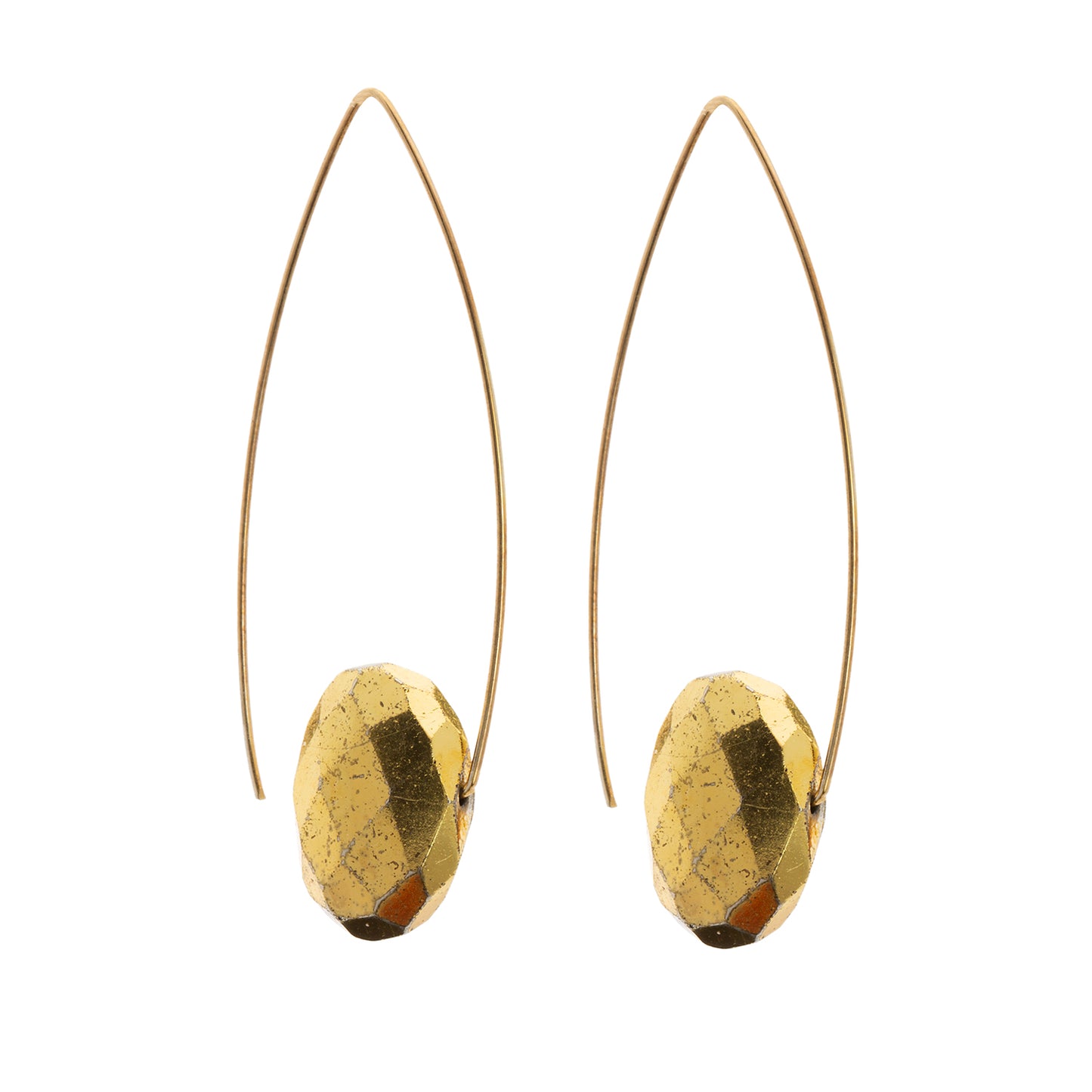 Tall Triangle Earrings with Gold Pyrite