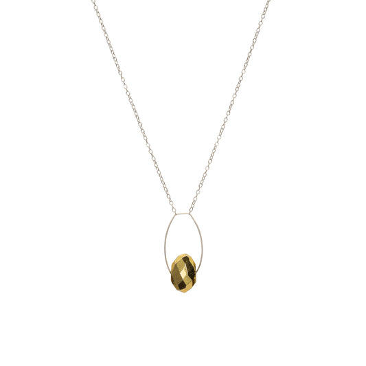 Rounded Rectangle Pendant Necklace with Gold Pyrite
