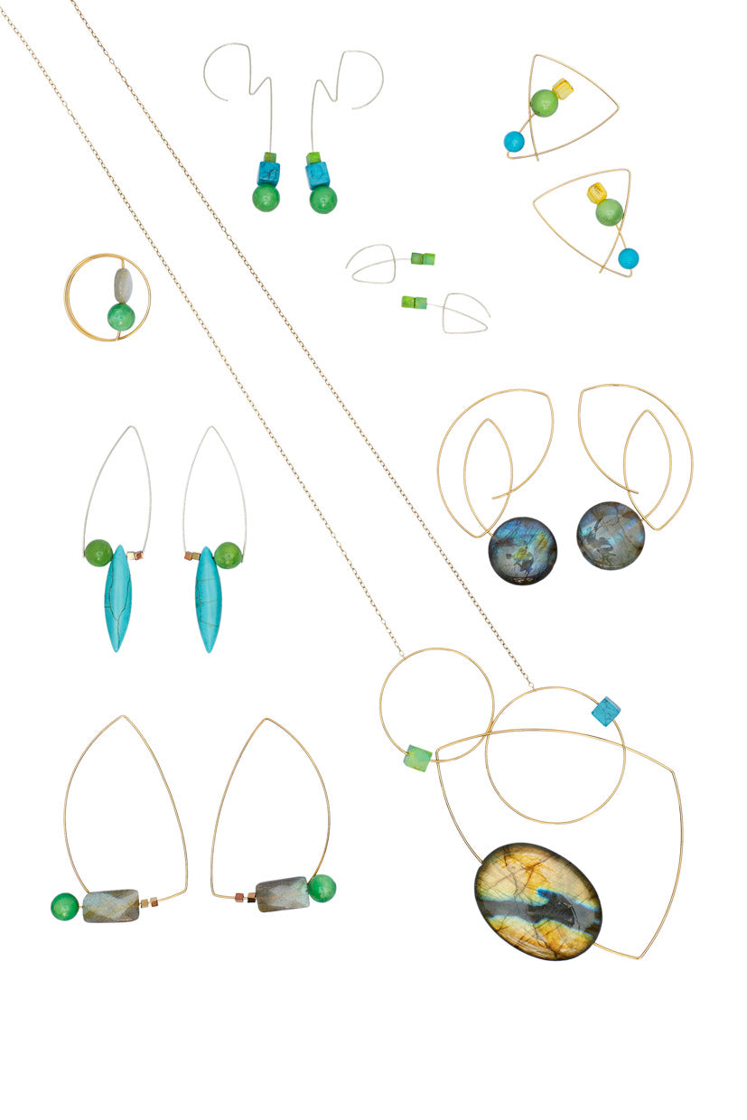 Tall Triangle Earrings with Turquoise, Magnesite and Hematite