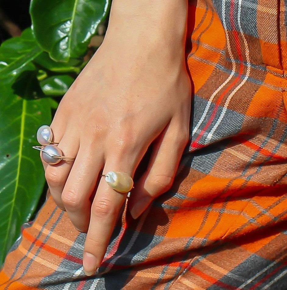 Circle Wrap Ring with Peach Ripley Baroque Pearl or Round Freshwater Pearl options