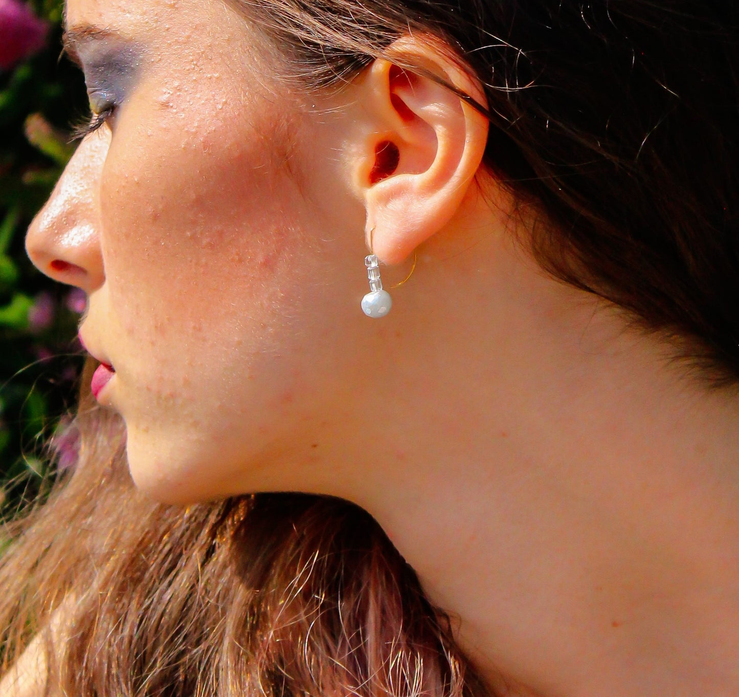 Short Curve Earrings with Grey Mystic Chalcedony and Topaz (Pearl options)