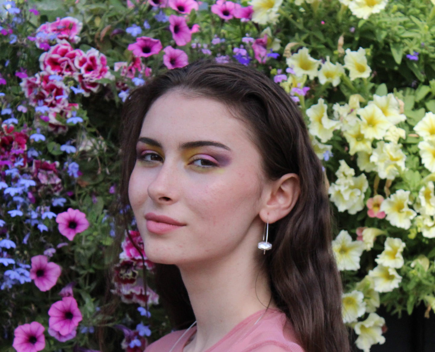 Pointed Oval Earrings with Peridot, Heliodore, Prehnite, Amethyst, Bamboo Coral