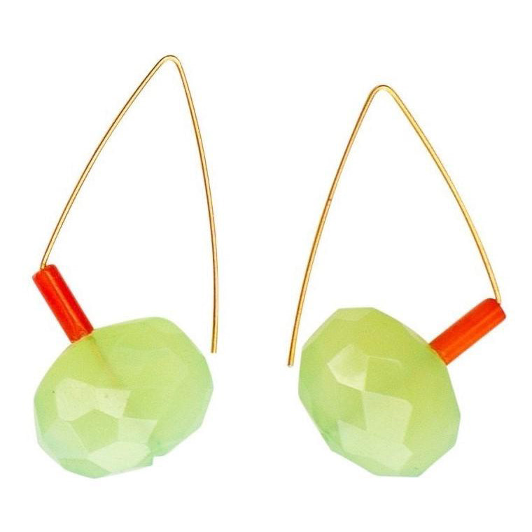 Petite Triangle Lobe Huggers with Orange Coral and Chartreuse Green Chalcedony