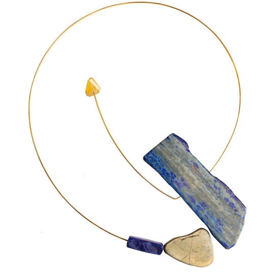 Asymmetric Necklace with Lapis Lazuli, Pyrite and Citrine
