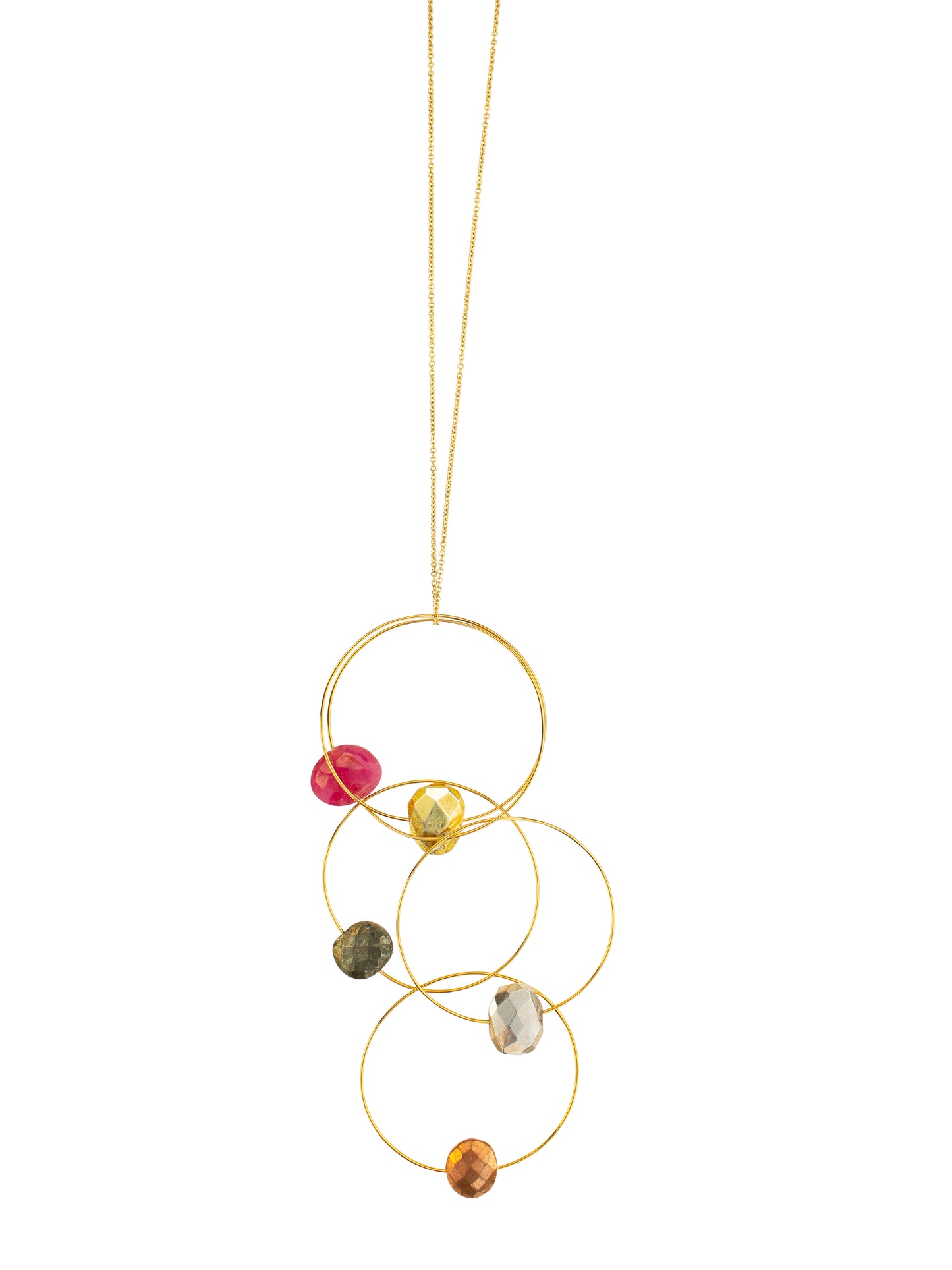 'Morph it!' Hoop Necklace with Multi Coloured Gemstones